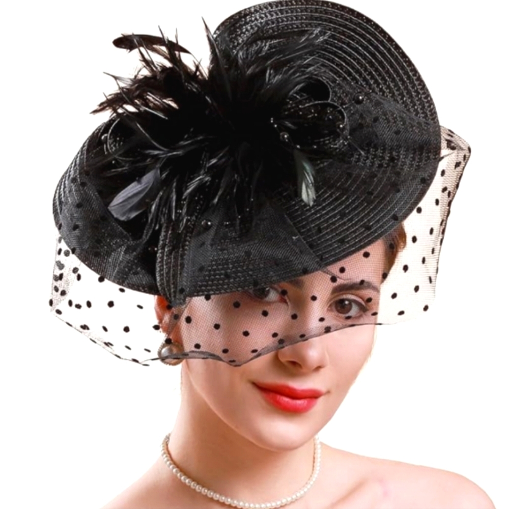 Elegant Black Feathered Veil Fascinator Hat